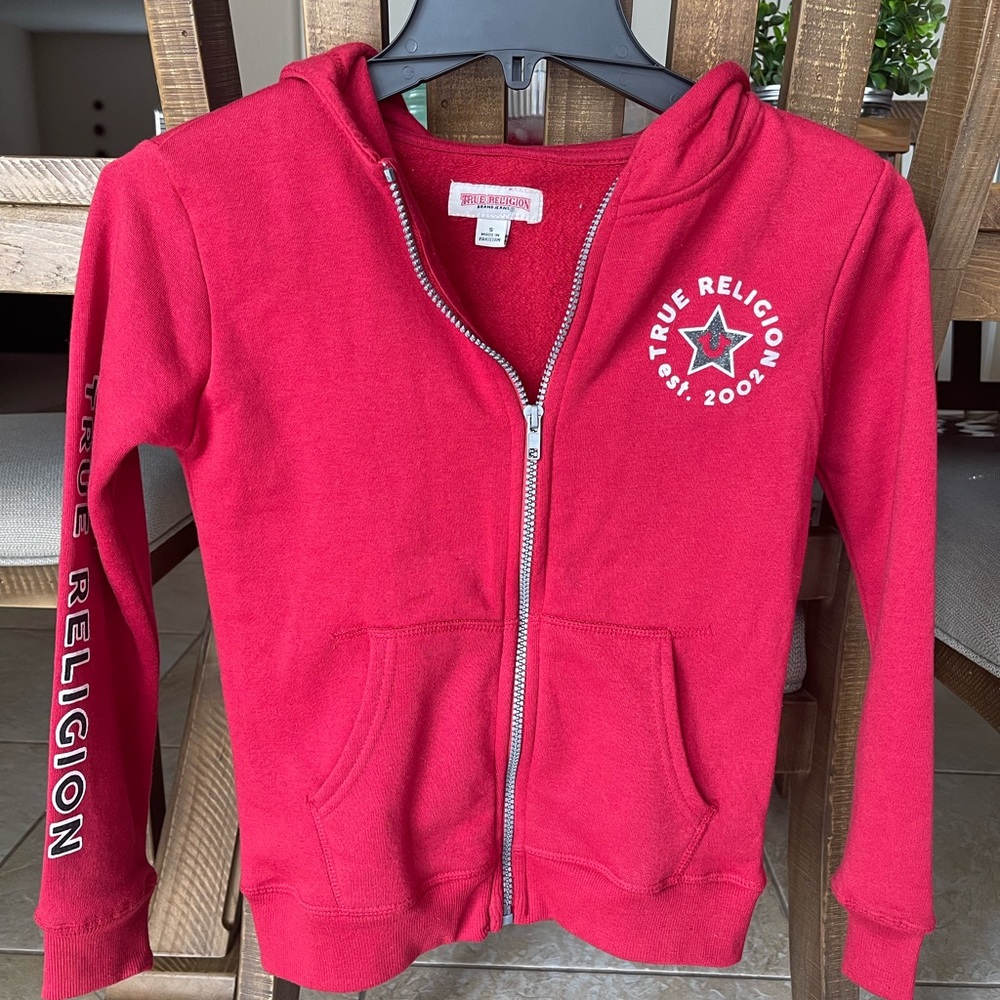 True Religion Red Zip Up Hoodie Girls - Size Small